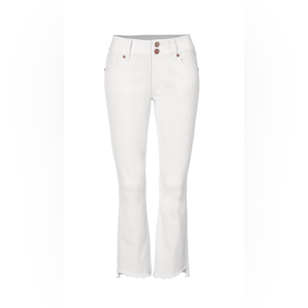 EUC cabi Hi-Low Crop white jeans